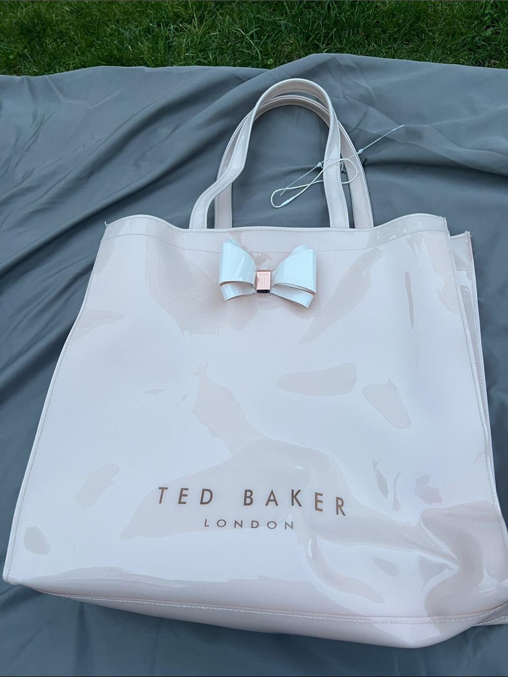 Ted Baker London Pale Pink Patent icon Tote with Bow Accent
